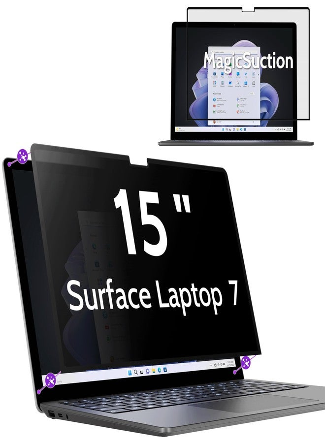 Peslv Privacy Screen for 15 Inch Surface Laptop 7, MagicSuction™ Removable Anti Spy Black Protector, Glare Blue Light Filter for Microsoft Laptop Computer Monitor - Image 1